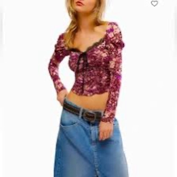 Free People Tops - Free People Later it on Me Purple Floral Crop Top M